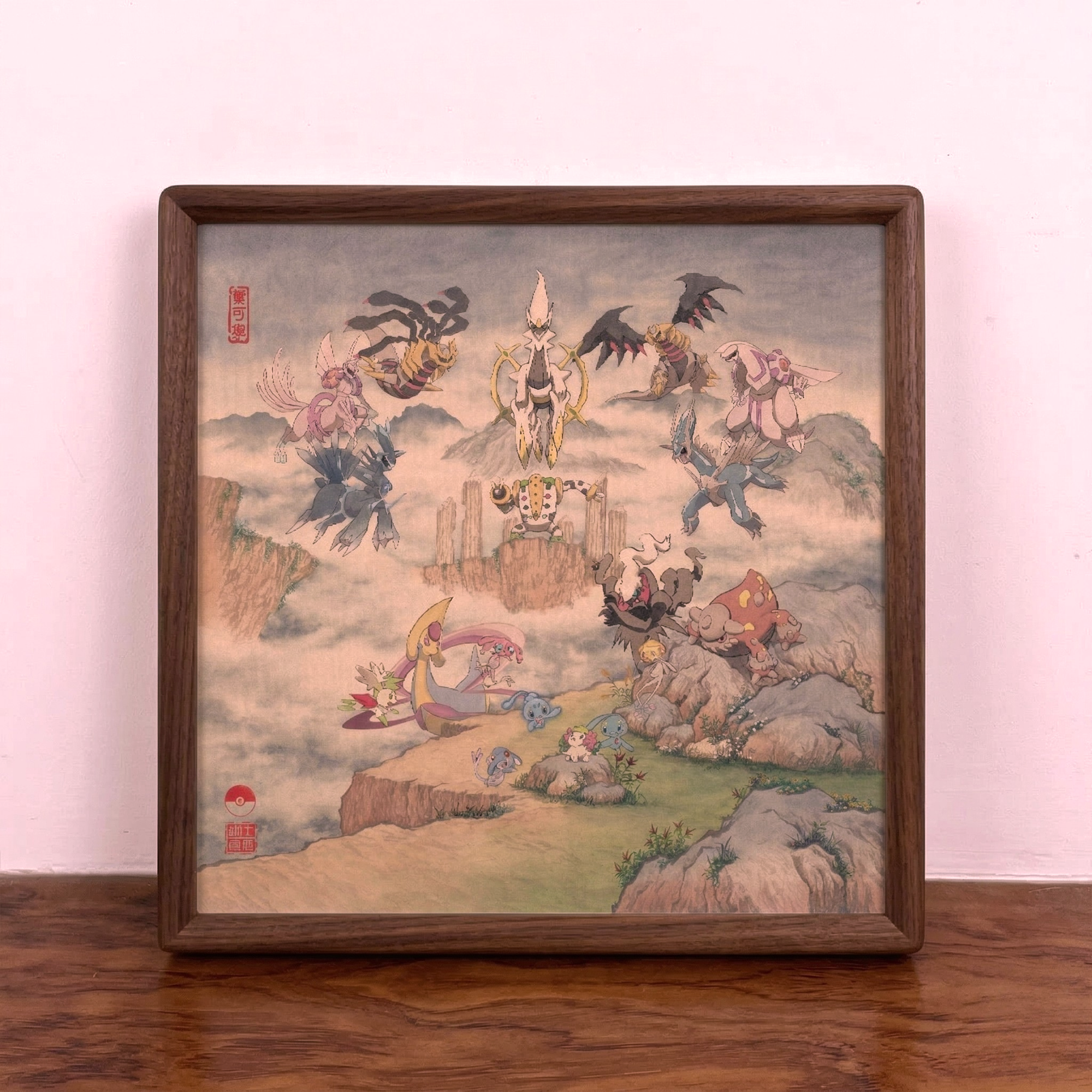 Celestial Genesis – A Sinnoh Myth Scroll  (27×27cm High-Detail Print)